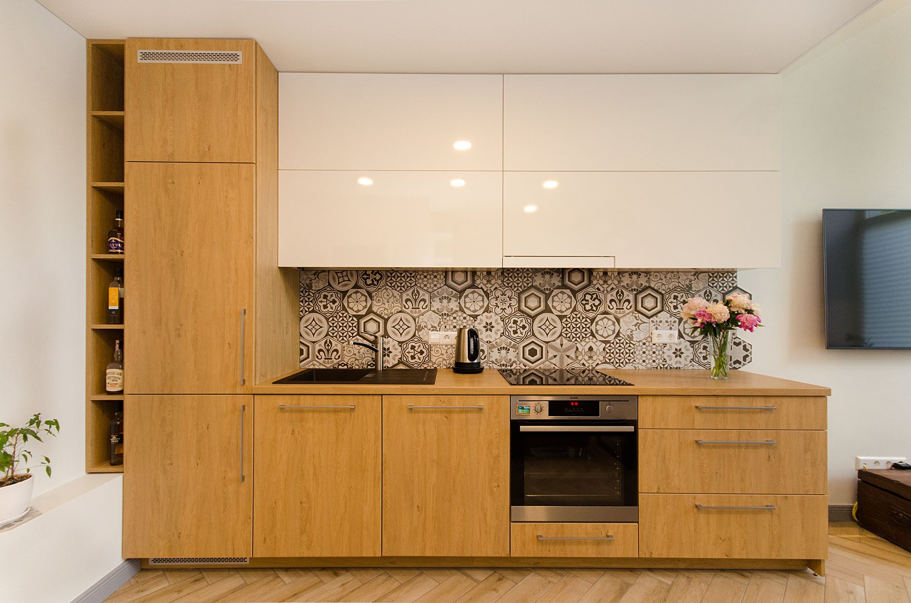 Modern minimalist kitchen with wooden cabinets